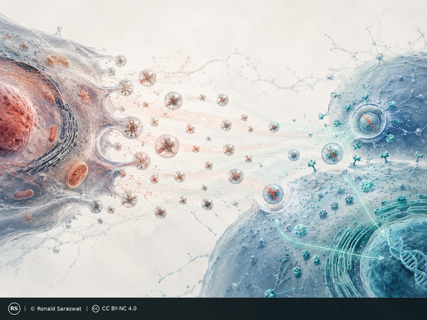 AI-assisted conceptual scientific illustration of extracellular-vesicle transfer between cells