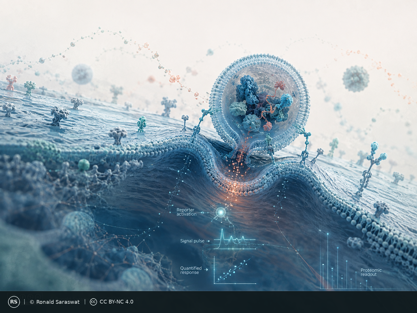 AI-assisted conceptual scientific illustration of vesicle docking and a downstream quantitative functional readout